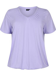Melerad t-shirt med resårkant, Lavender Mél