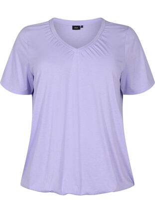 Melerad t-shirt med resårkant, Lavender Mél, Packshot image number 0