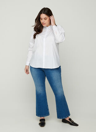 Bomullsskjorta med puffärmar, Bright White, Model image number 3
