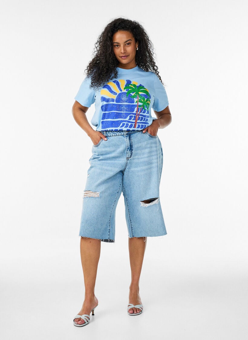 T-shirt i bomull med tryck, Bl&aring;, Model image number 1