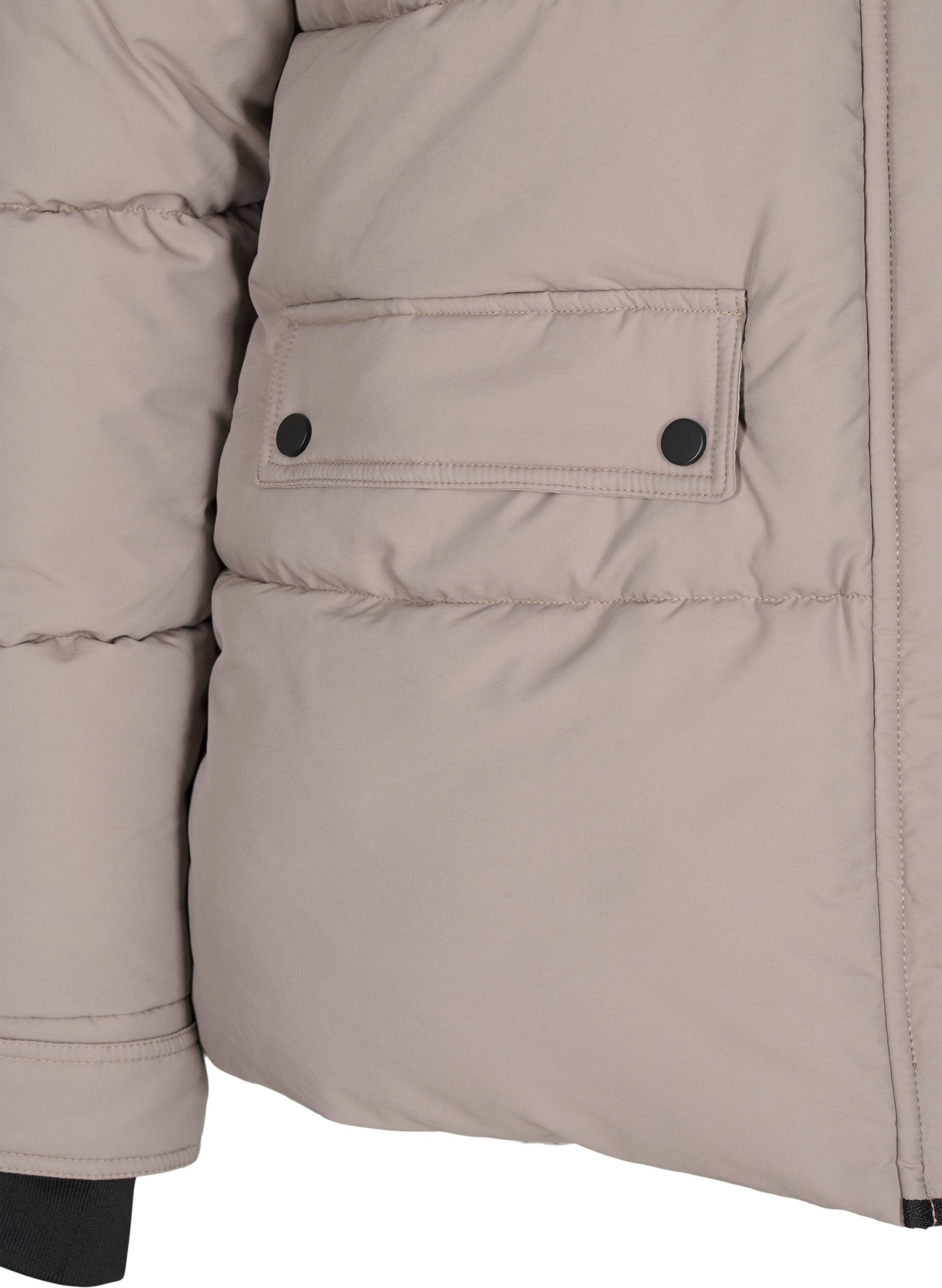 Zizzi Kort pufferjacka med kontrasterande detaljer, Beige, Packshot image number 3