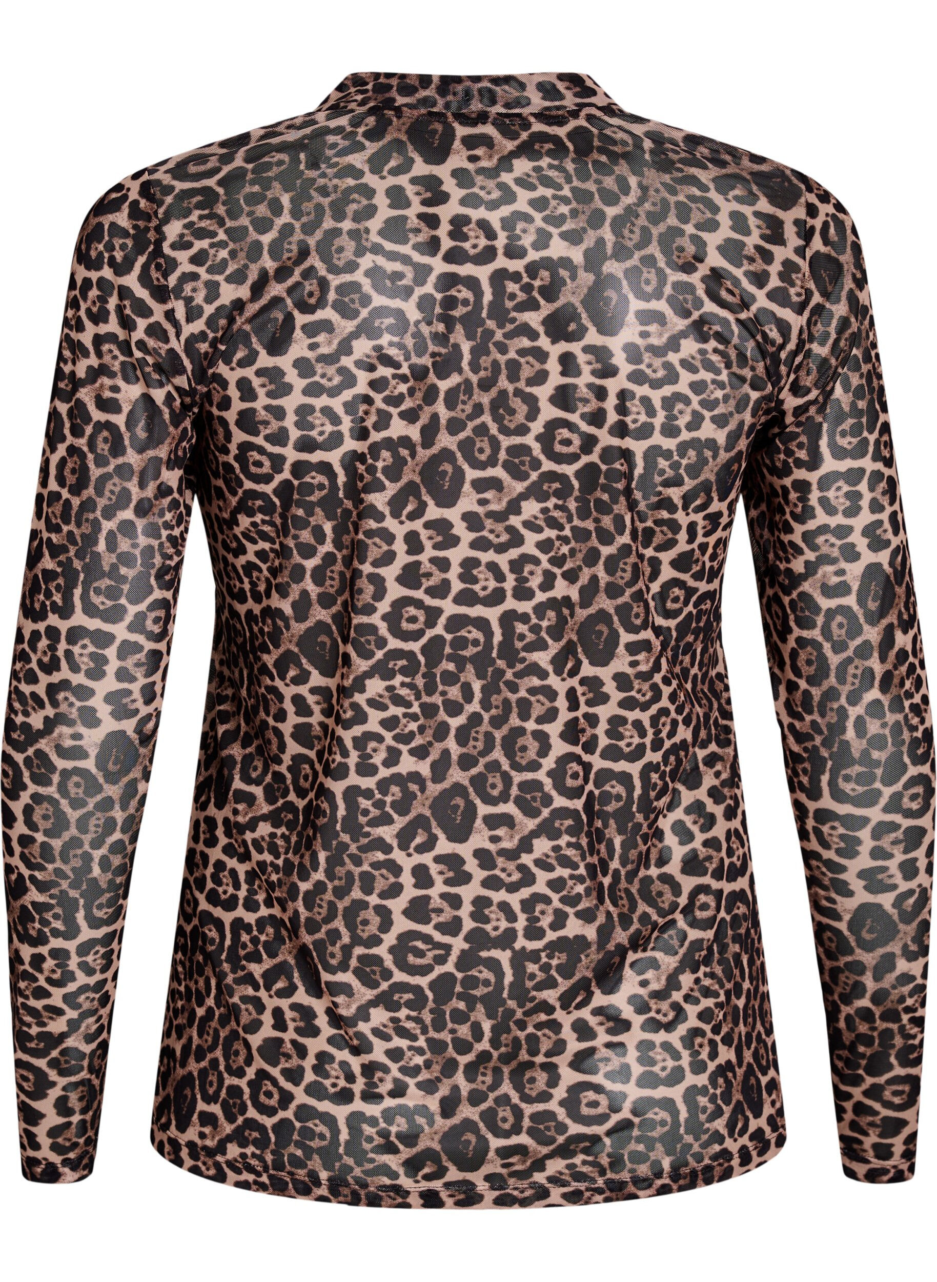 Zizzi Meshblus med leopardm&ouml;nster, Brun, Packshot image number 1
