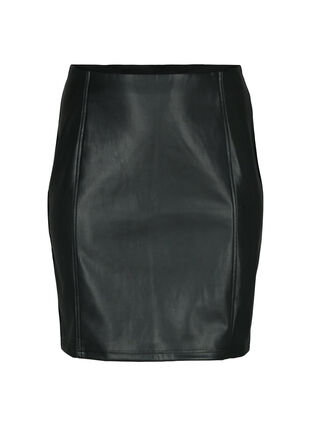 Kroppsnära kjol med läderimitation, Black, Packshot image number 0