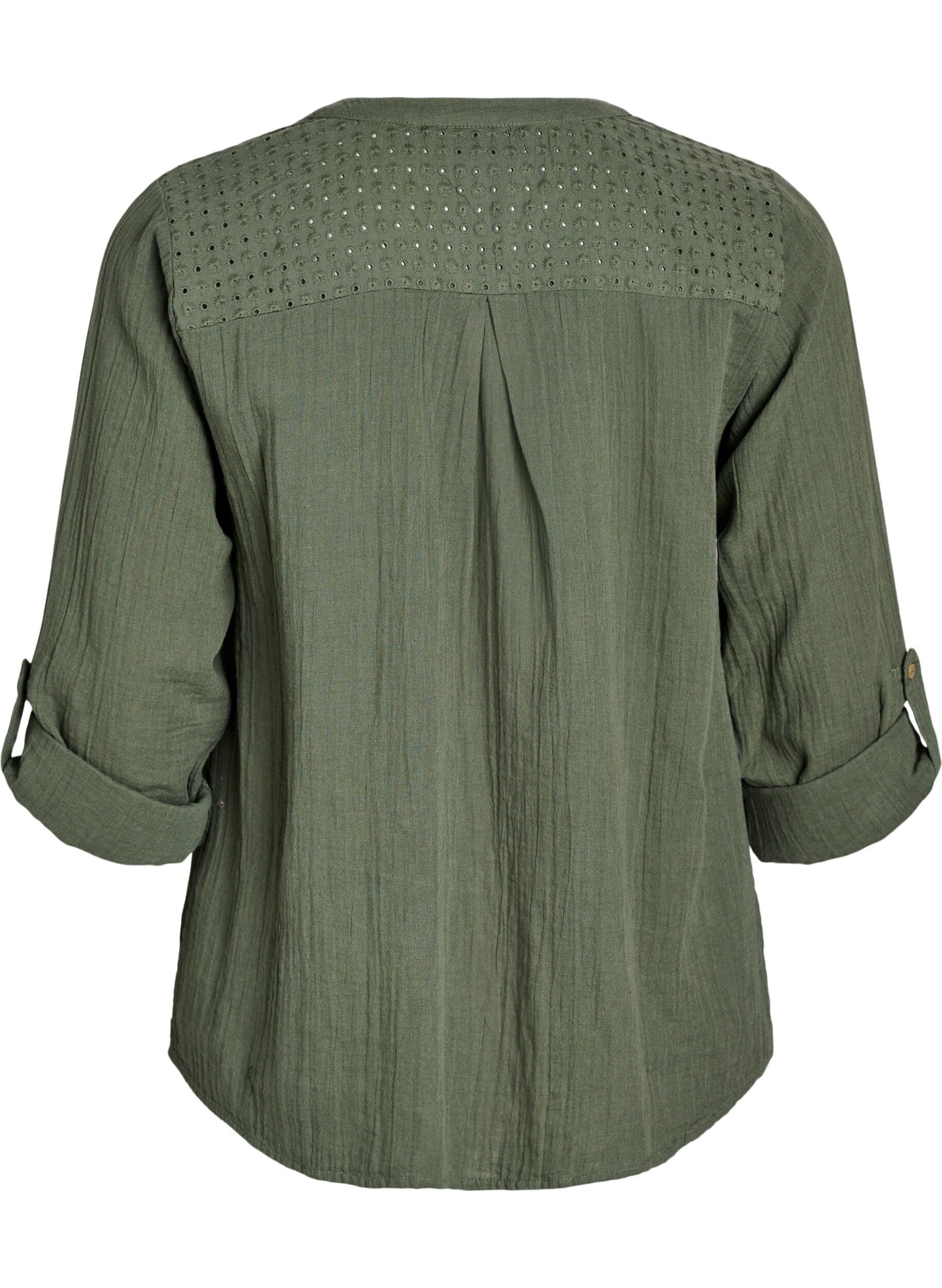 ZizziBlus i bomullsmuslin med broderie anglaise, Gr&ouml;n, Packshot image number 1