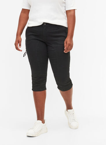 Slim fit capri-jeans med fickor, Black, Model image number 3