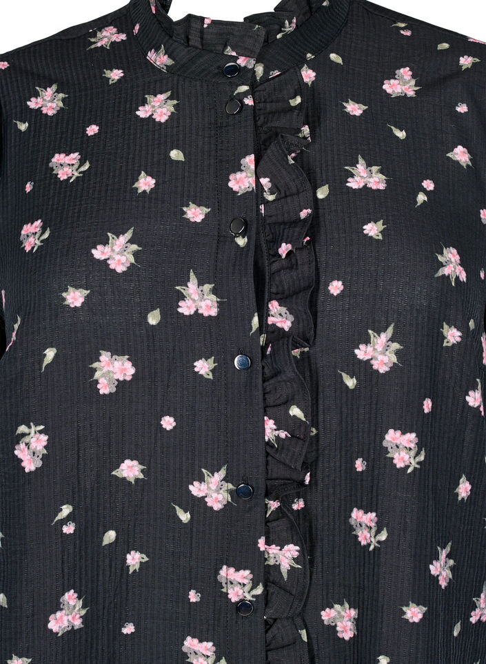 Tunika i lyocell med blommönster, Svart, Packshot image number 2