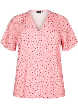 Mönstrad pyjamaströja i viskos, Pink Icing W. hearts, Packshot image number 0