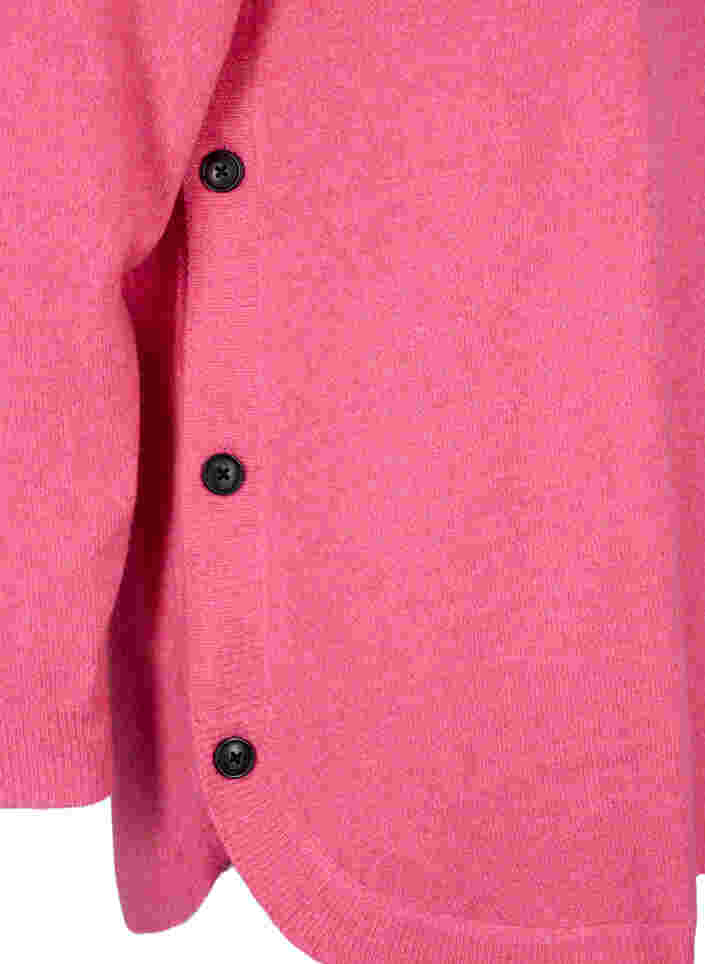 Stickad tröja med knappdetaljer, Hot Pink White Mel., Packshot image number 3