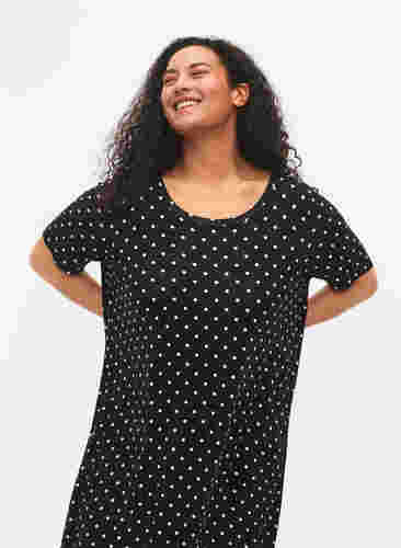 Midiklänning i viskos med korta ärmar, Black Dot, Model image number 2
