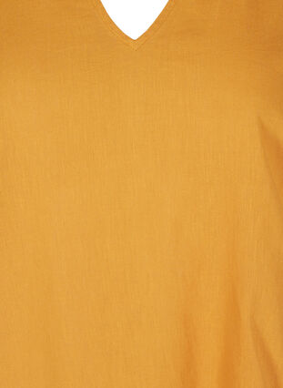 Kortärmad klänning i bomullsmix med linne, Honey Mustard, Packshot image number 2
