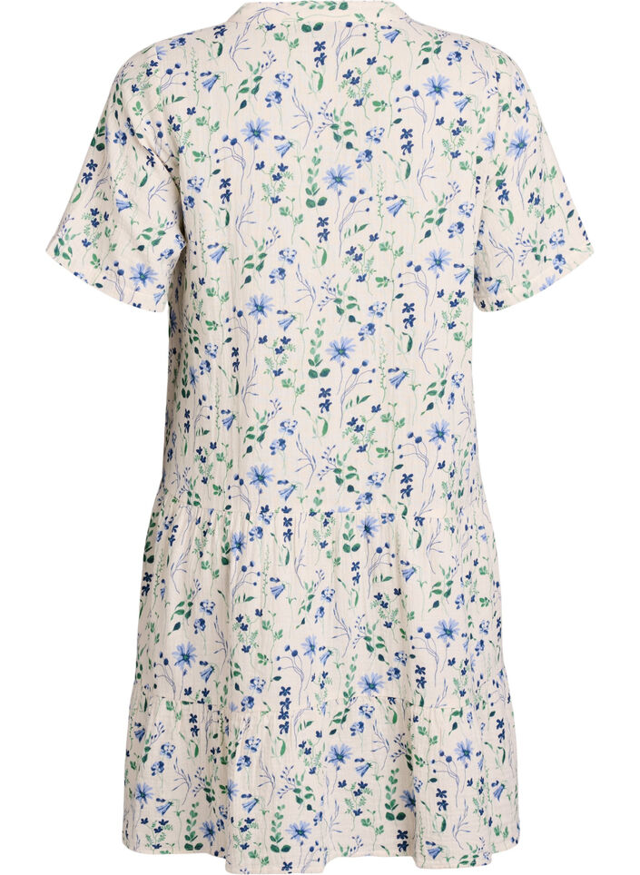 Kort a-linjeformad kl&auml;nning i bomullsmuslin, Beige, Packshot image number 1