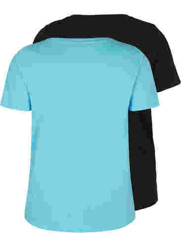 2-pack t-shirt i bomull, Bonnie Blue/Black, Packshot image number 1