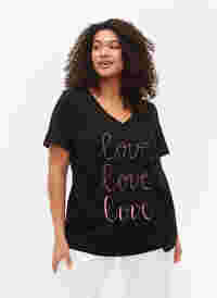 T-shirt i bomull med V-ringad hals och tryck, Black W. Love, Model