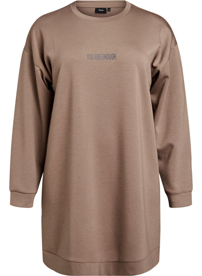 Kort sweatshirtklänning i modalblandning, Fossil , Packshot image number 0