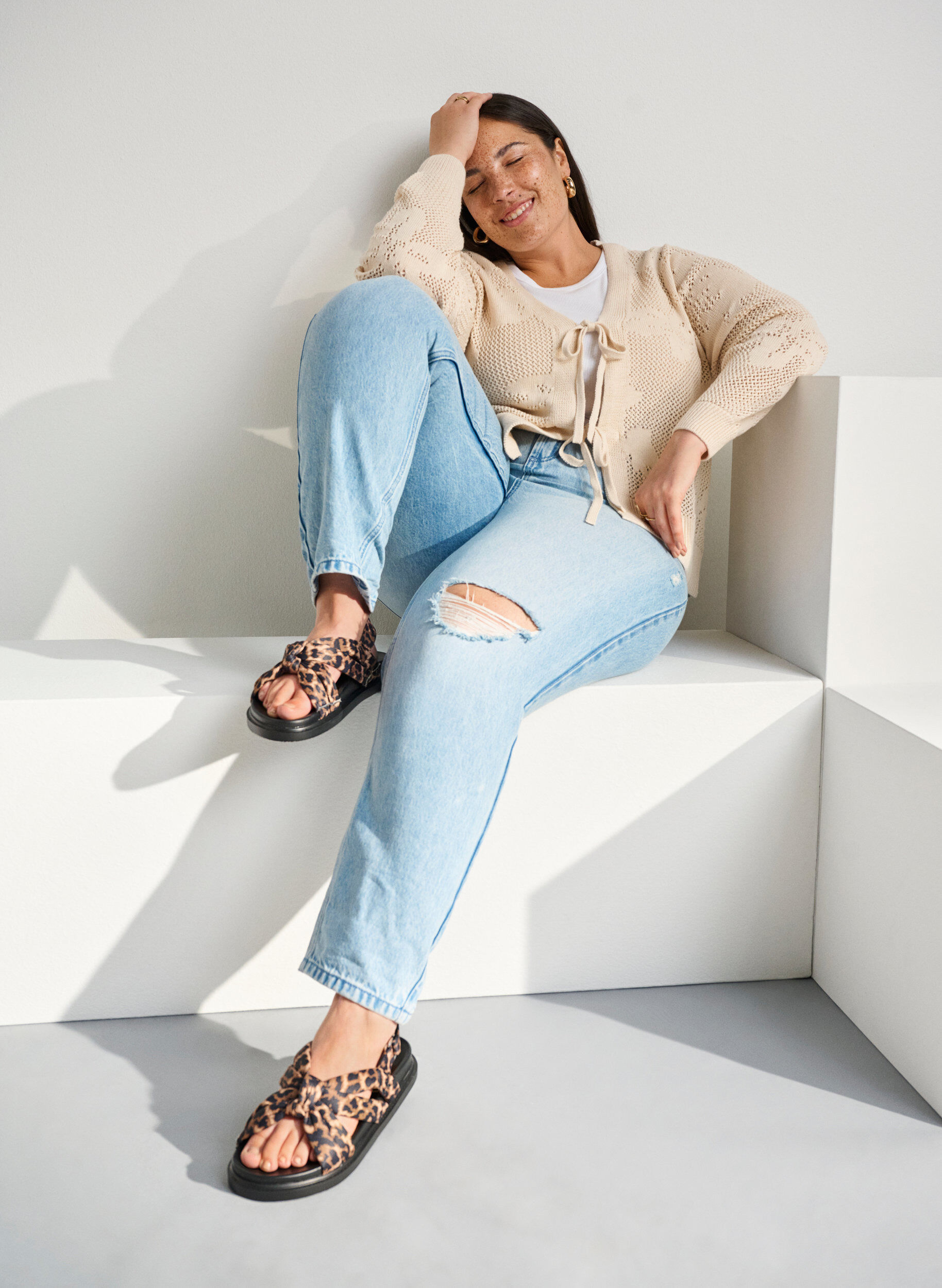 Zizzi Wide fit - Sandal med knutdetalj, Brun, Image image number 0