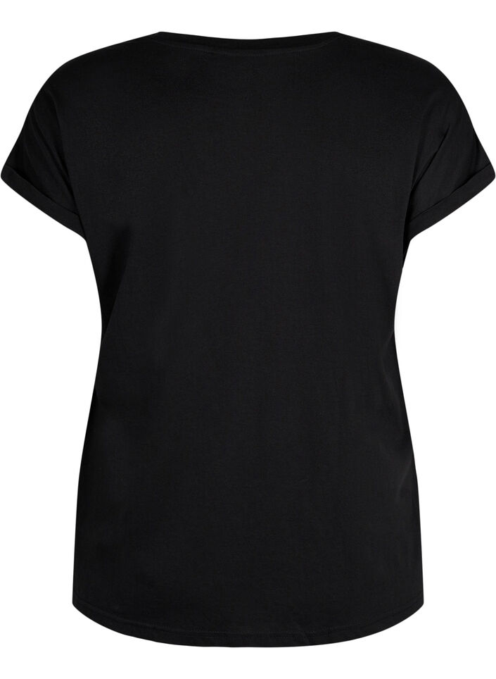 Kort&auml;rmad t-shirt i bomullsmix, Svart, Packshot image number 1