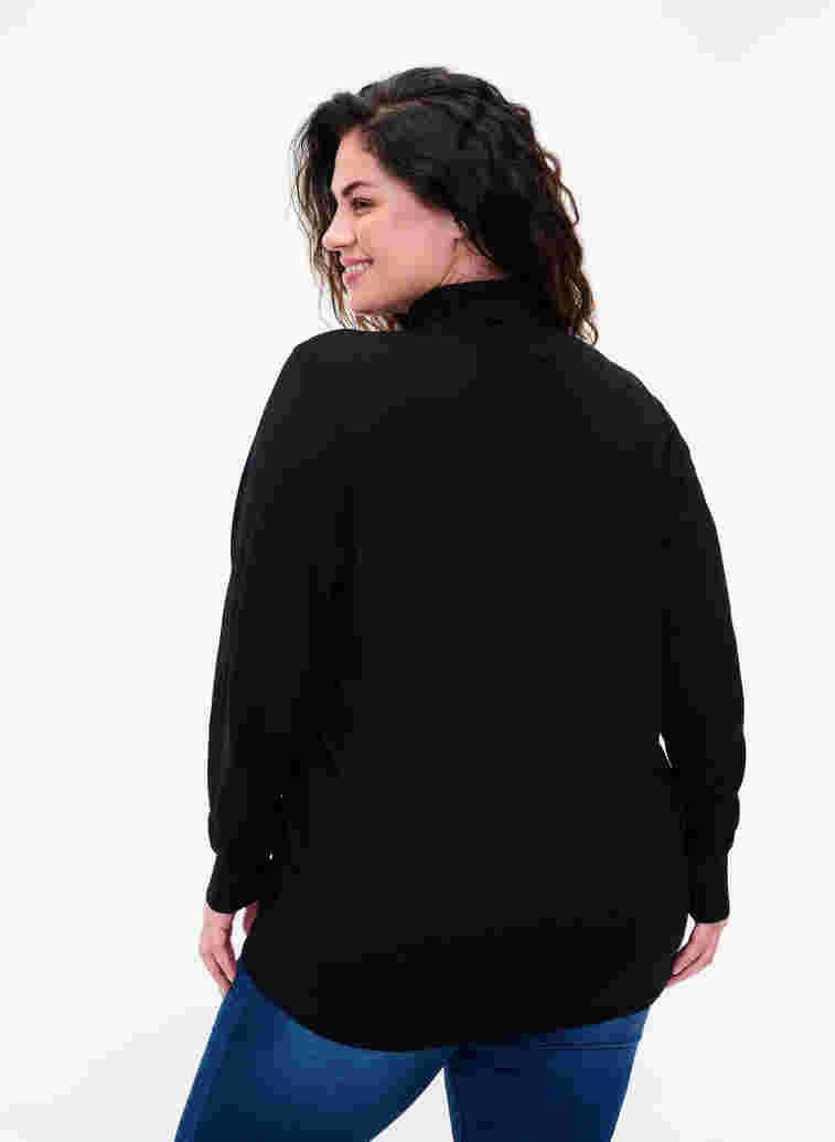 Stickad tröja i viskos med rullkrage, Black, Model image number 1