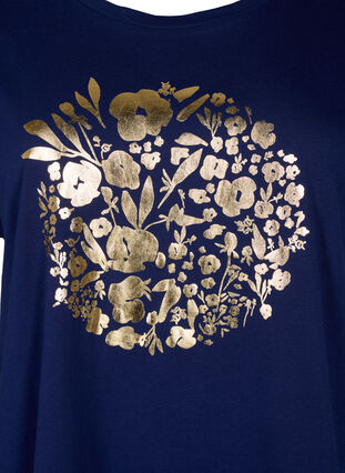 T-shirt i ekologisk bomull med guldtryck, Med.Blue Gold Flower, Packshot image number 2