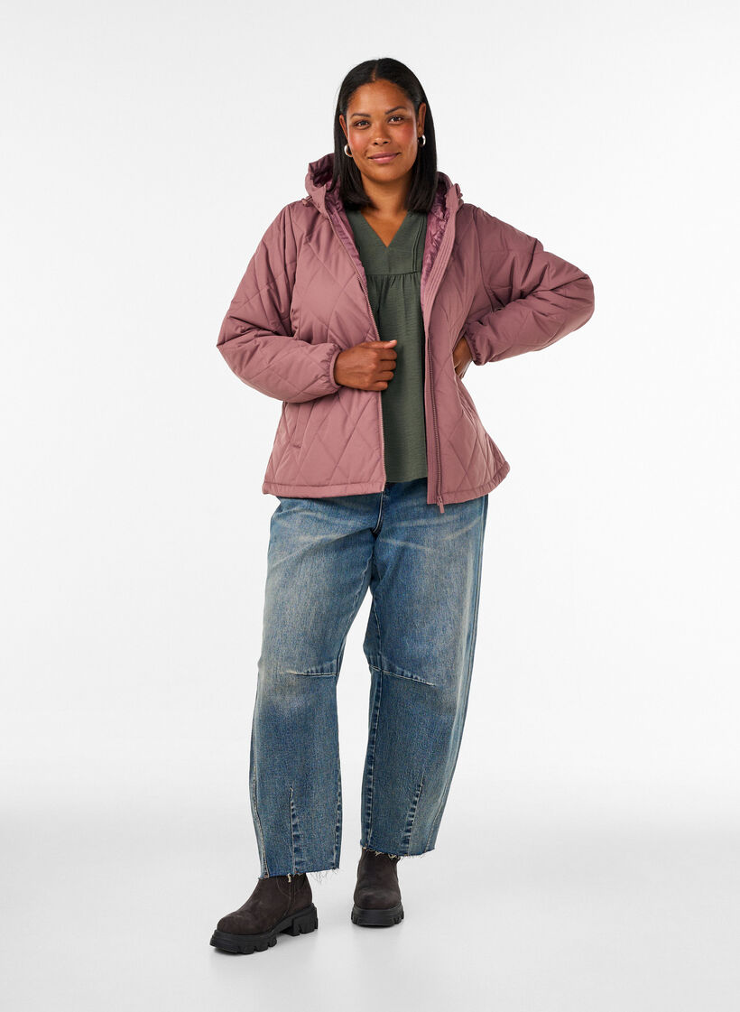 L&auml;tt vadderad jacka med diamantquilt, Rosa, Model image number 1