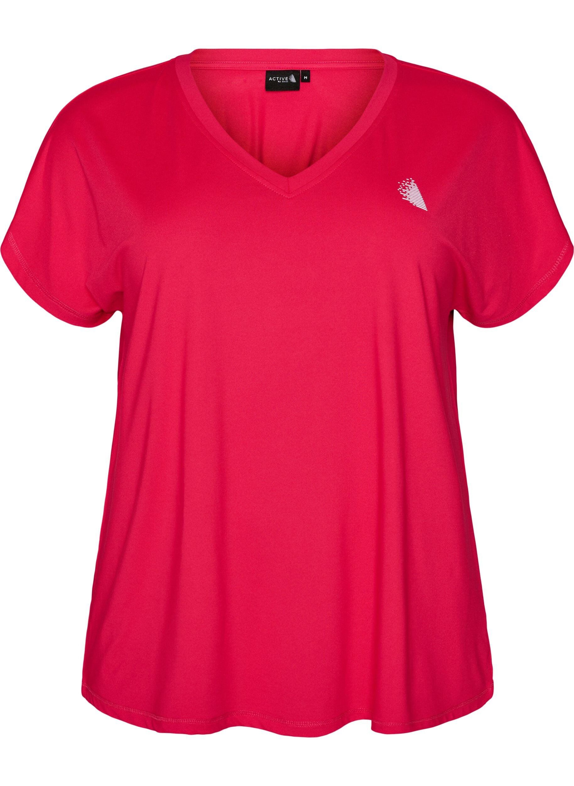 ZizziTr&auml;nings t-shirt med v-ringning och l&ouml;s passform, Rosa, Packshot image number 0
