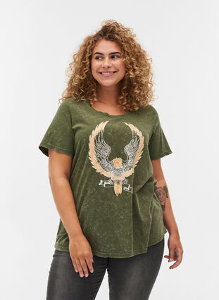 Bomulls-t-shirt med tryck, Ivy Green ACID WASH, Model image number 0