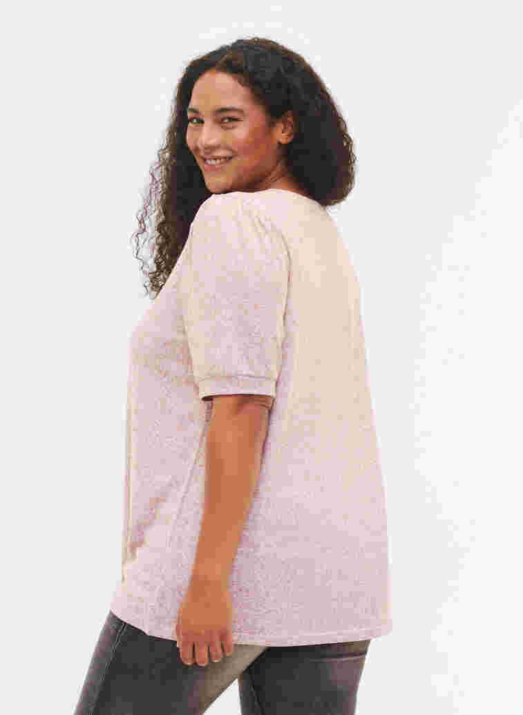 Blus med korta puffärmar, Dusty Rose Mel., Model image number 1