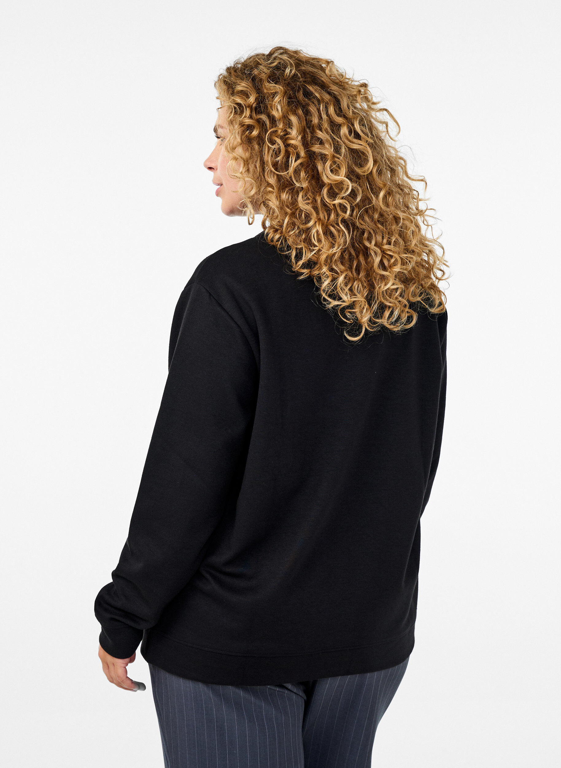 ZizziSweatshirt med rund halsringning, Svart, Model image number 2