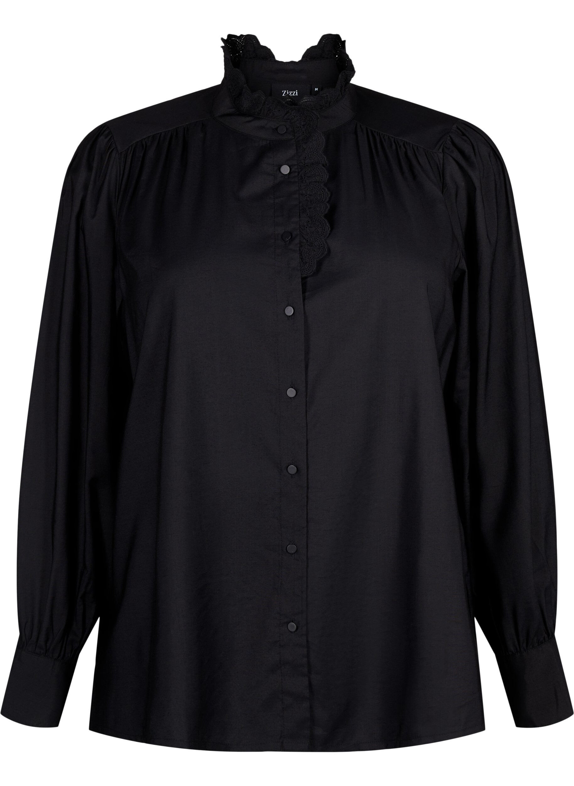 Zizzi Viskosshirt blus med ruffles, Black, Packshot image number 0
