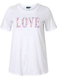 T-shirt i bomull med rund hals och tryck, Bright White W. Love