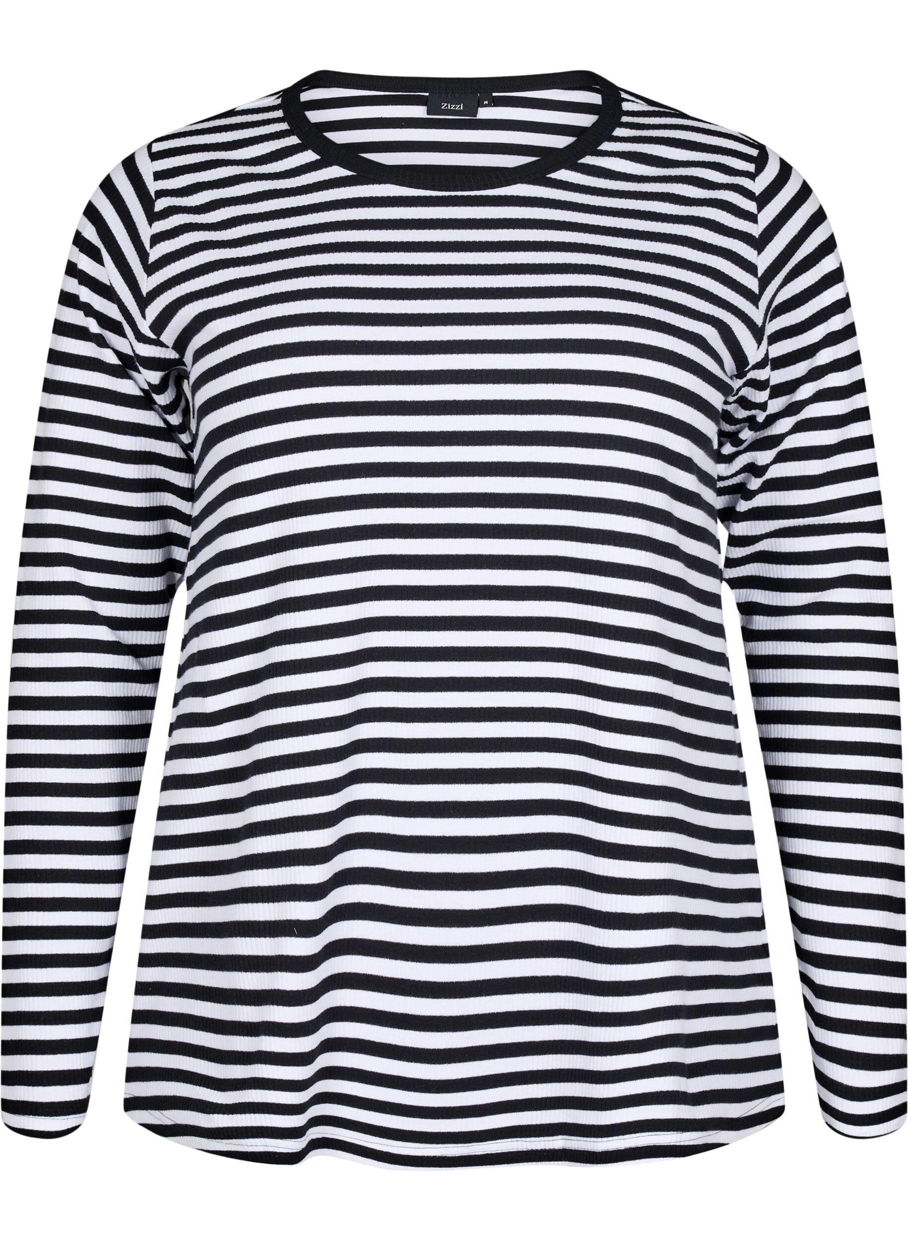ZizziRandig blus med l&aring;nga &auml;rmar, Svart, Packshot image number 0