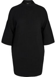 Stickad klänning med croppade ärmar, Black