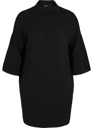 Stickad klänning med croppade ärmar, Black, Packshot image number 0
