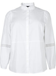 Skjortblus med volangkrage och virkat band, Bright White