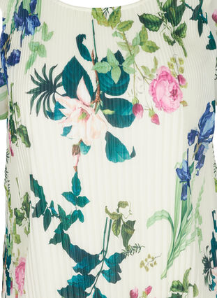 Plisserad klänning med korta ärmar och blommigt mönster, Bright White AOP, Packshot image number 2