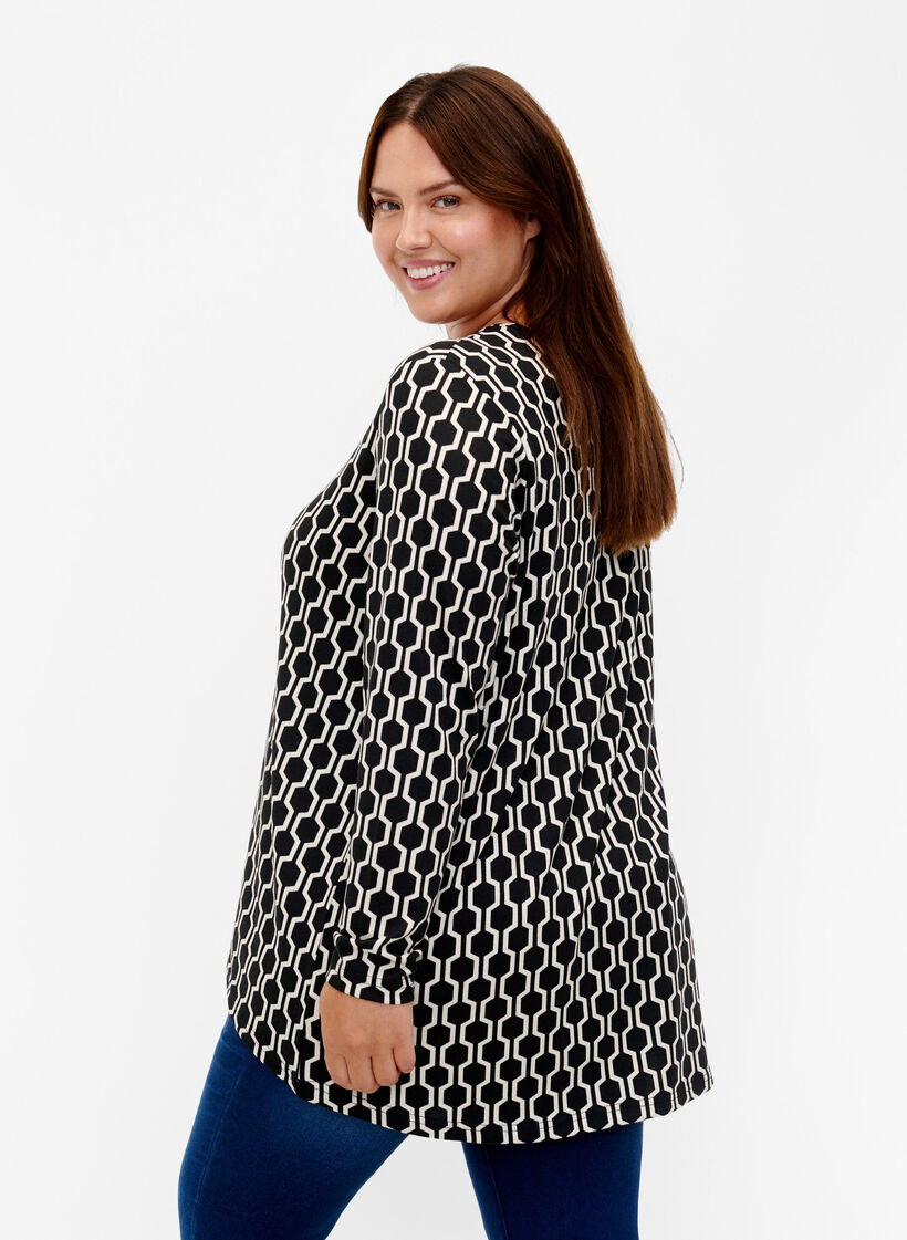 Mönstrad blus med lång ärm, Birch W. Graphic, Model image number 1
