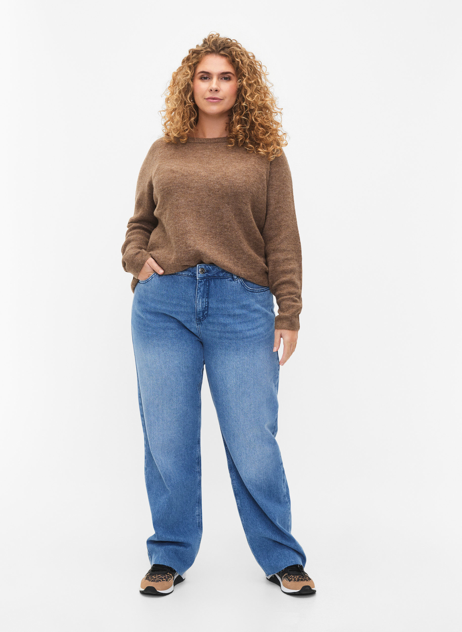 Zizzi Melerad tr&ouml;ja med rund halsringning	, Caribou Mel., Model image number 2