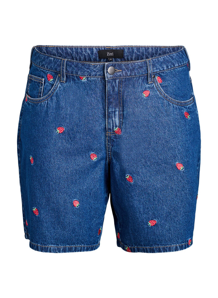 Broderade jeansshorts, Bl&aring;, Packshot image number 0