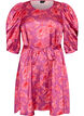 Blommig kl&auml;nning med puff&auml;rmar och knytsk&auml;rp, Rosa, Packshot image number 0