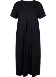 Midiklänning i bomull med korta ärmar, Black Solid