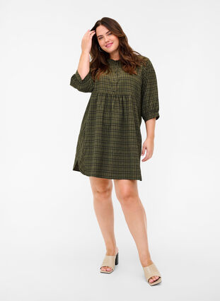 Skjorttunika med 3/4-ärmar, Ivy Green Check, Model image number 2