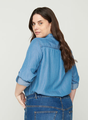 Randig skjorta av lyocell, Blue denim, Model image number 1