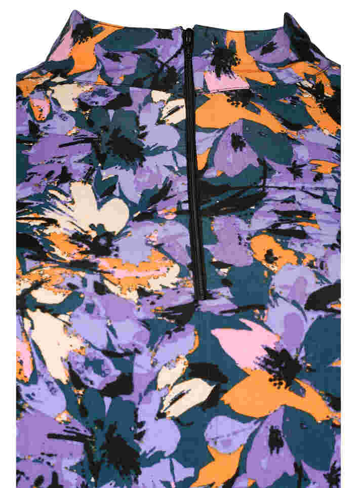 Blommig tunika med blixtlås, Purple Flower AOP, Packshot image number 2