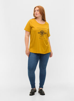 Kortärmad t-shirt i bomull med print, Harvest Gold, Model image number 2