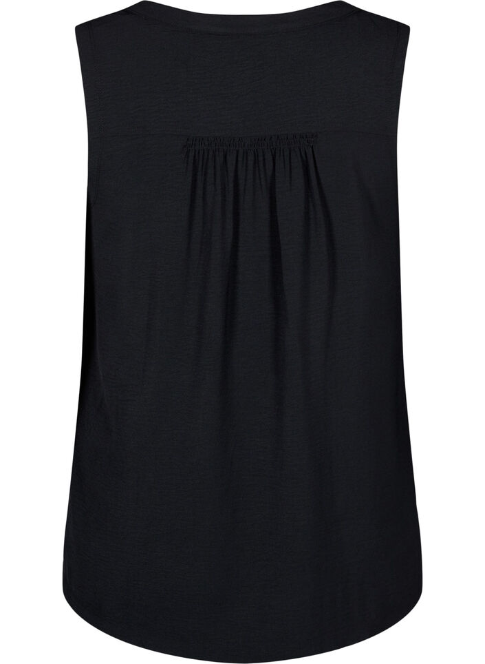 &Auml;rml&ouml;s topp med rynkdetaljer, Svart, Packshot image number 1