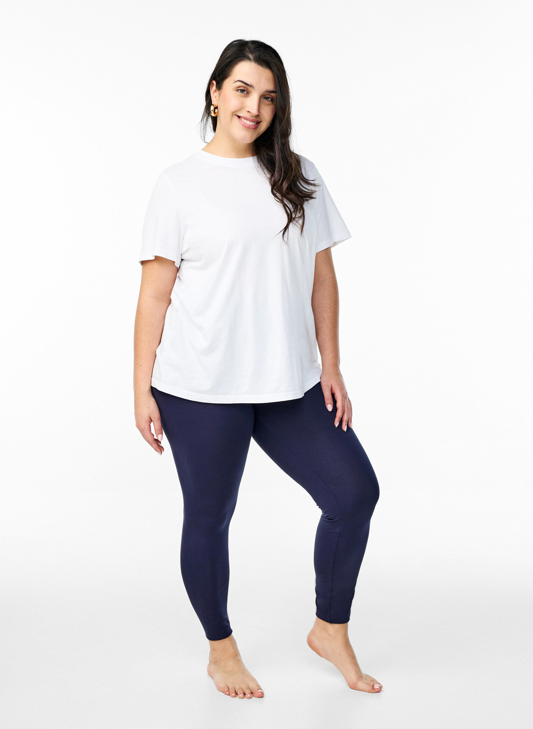 Zizzi Basic leggings i viskos, Bl&aring;, Model image number 1