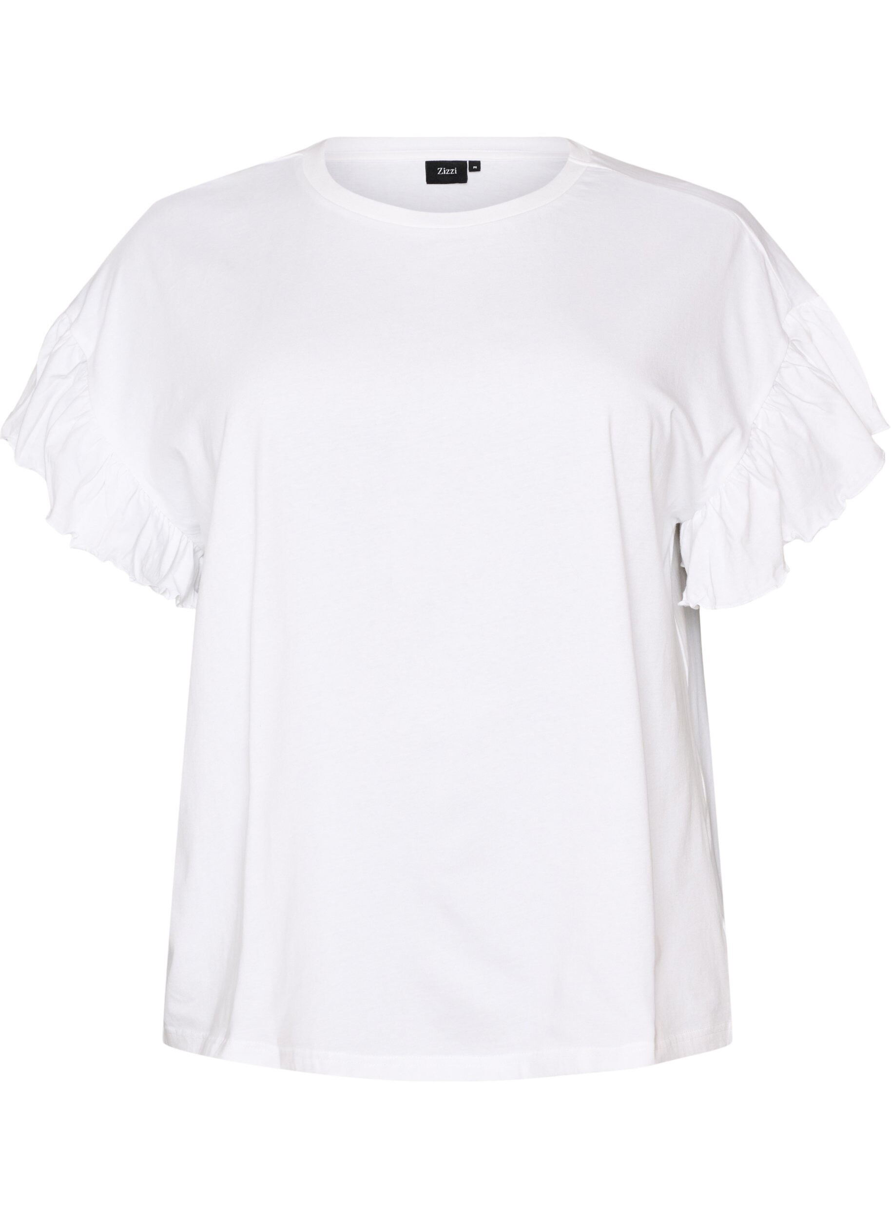 ZizziT-shirt i ekologisk bomull med volang&auml;rmar, Vit, Packshot image number 0