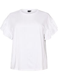 T-shirt i ekologisk bomull med volang&auml;rmar, Vit