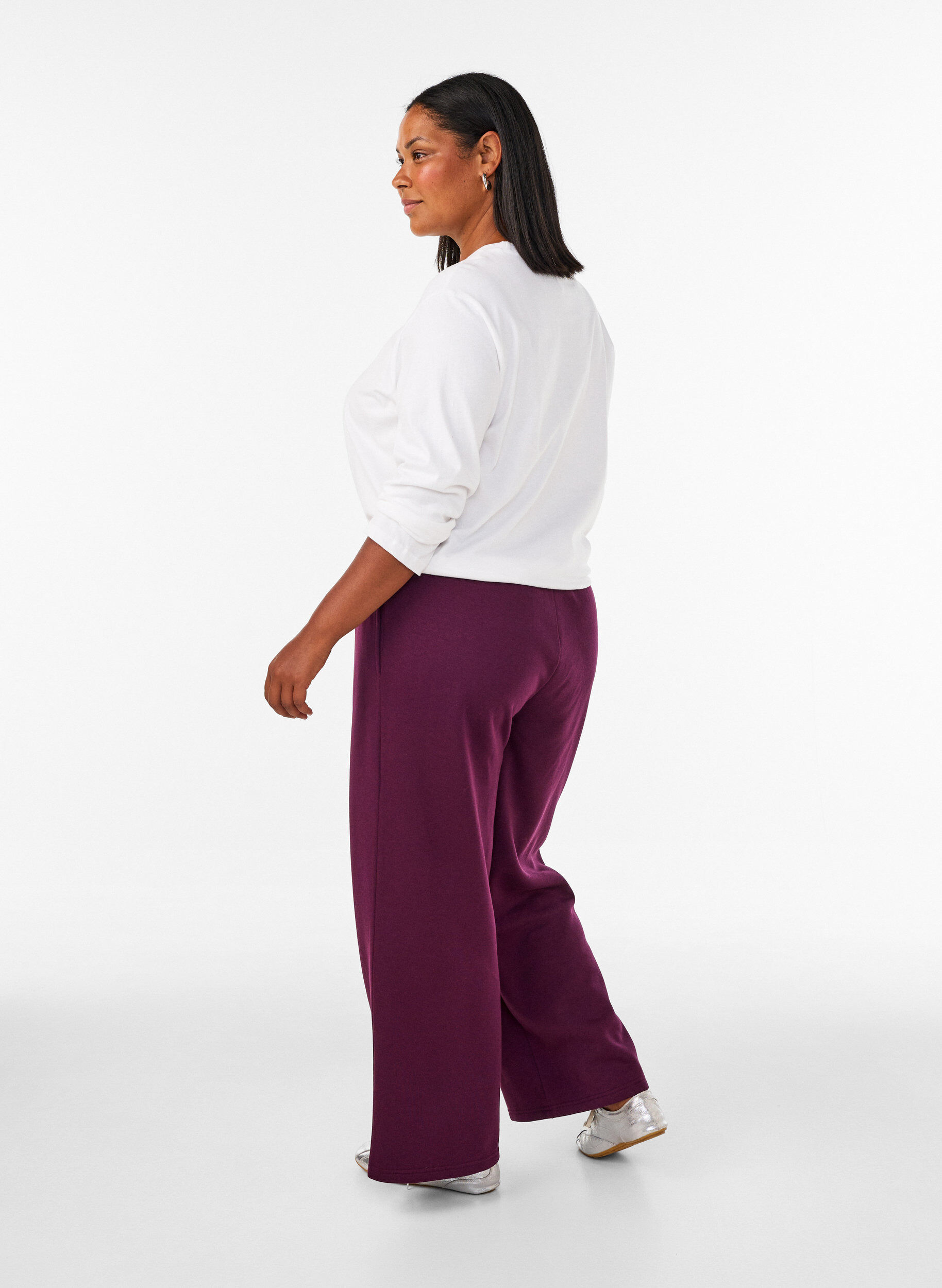 ZizziSweatpants med h&ouml;g midja och vida ben, Lila, Model image number 1