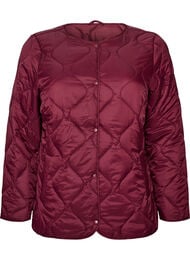 Quiltad jacka med tryckknappar och rund hals, M&ouml;rk Bordeaux