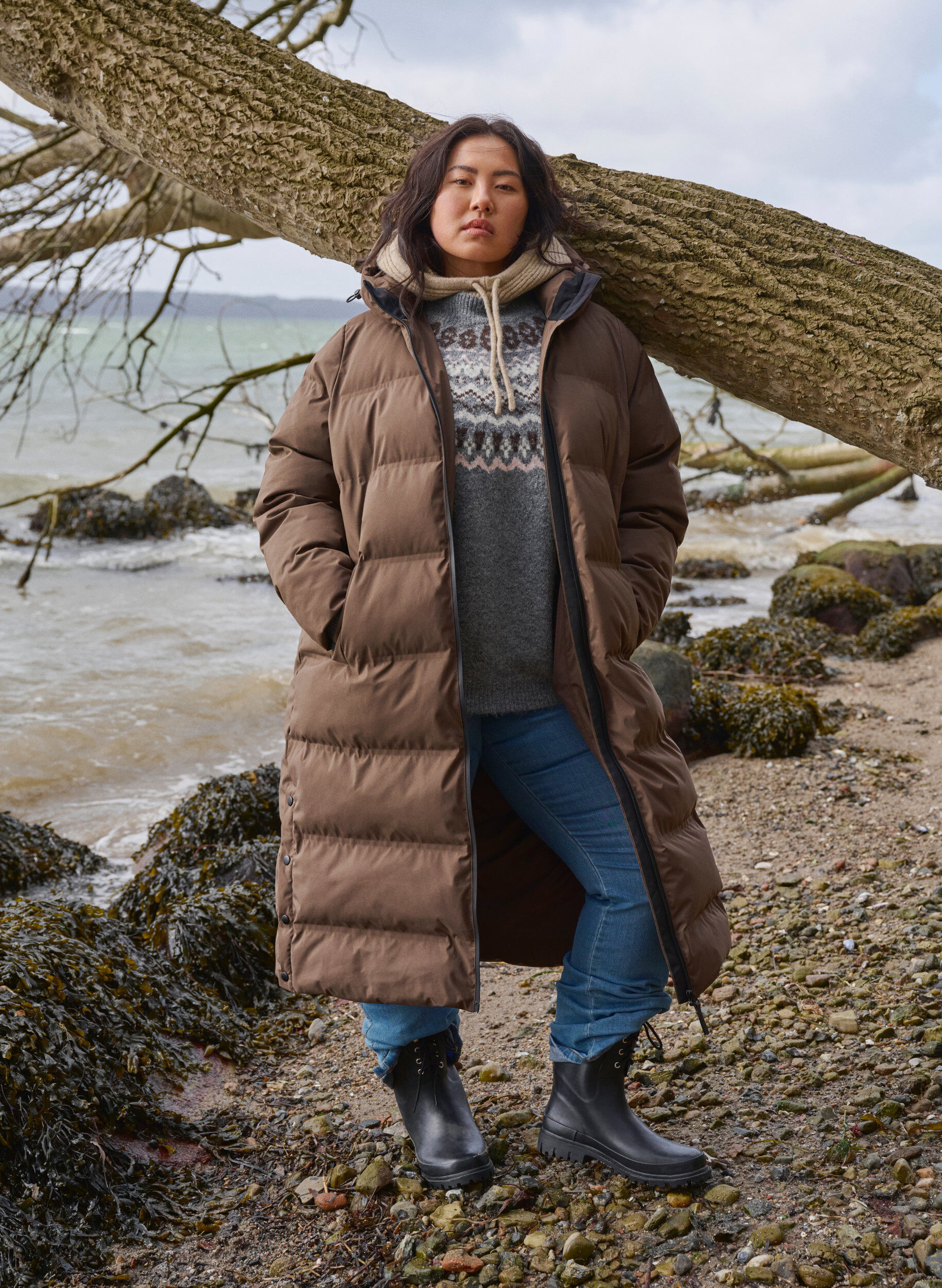 Zizzi Stickad tr&ouml;ja med m&ouml;nster och l&aring;nga &auml;rmar, Medium Grey Comb, Image image number 0